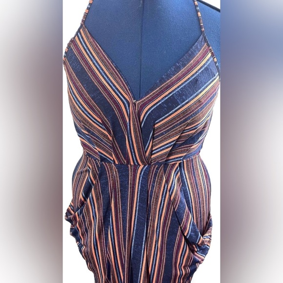 BCBG Generation Faux Wrap Striped MIDI Dress with Pockets Sz XS Halter Back - Picture 5 of 14